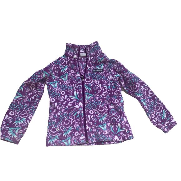 Columbia "Benton Springs II" GIRLS Purple Floral Fleece Full Zip  Jacket xs - Picture 1 of 8